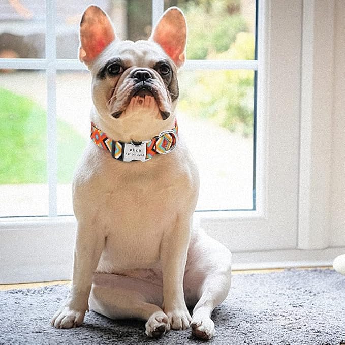 Fashion Custom Dog Collar Nylon Print Personalized Pet Collar Puppy Dog ID Collars Free Engraved ID for Small Medium Large Dogs 147 Orange 23 to 30 cm