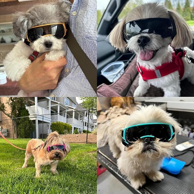LESYPET Dog Sunglasses for Small Breed, UV Wind Dust Protection Dog Goggles for Pet Outdoor Driving Riding, Pet Glasses Eye Wear with Adjustable Strap, Blue