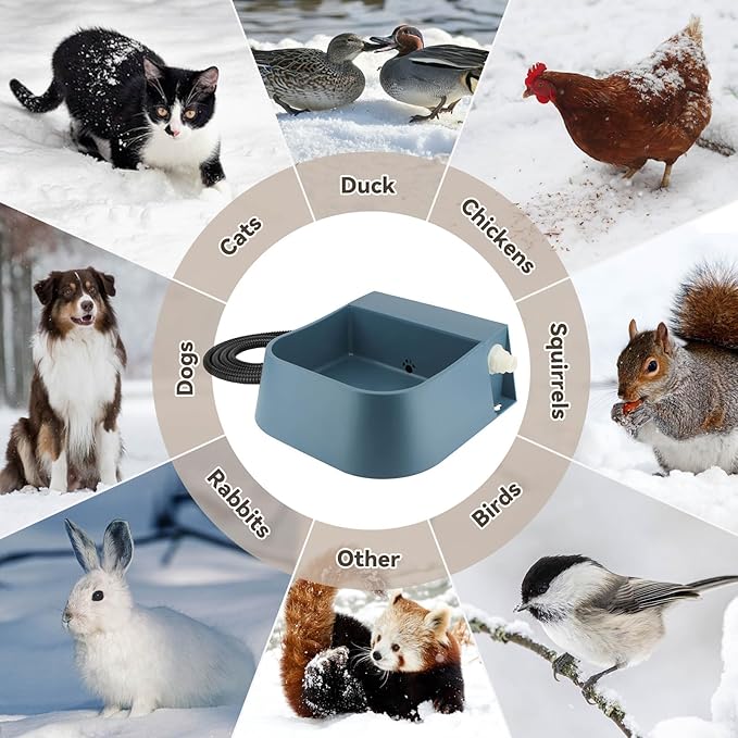 Dog Heated Water Bowl with Float Valve, No Freeze Auto-Fill Outdoor Water Dispenser for Dogs/Cats/Chickens/Rabbits in Winter