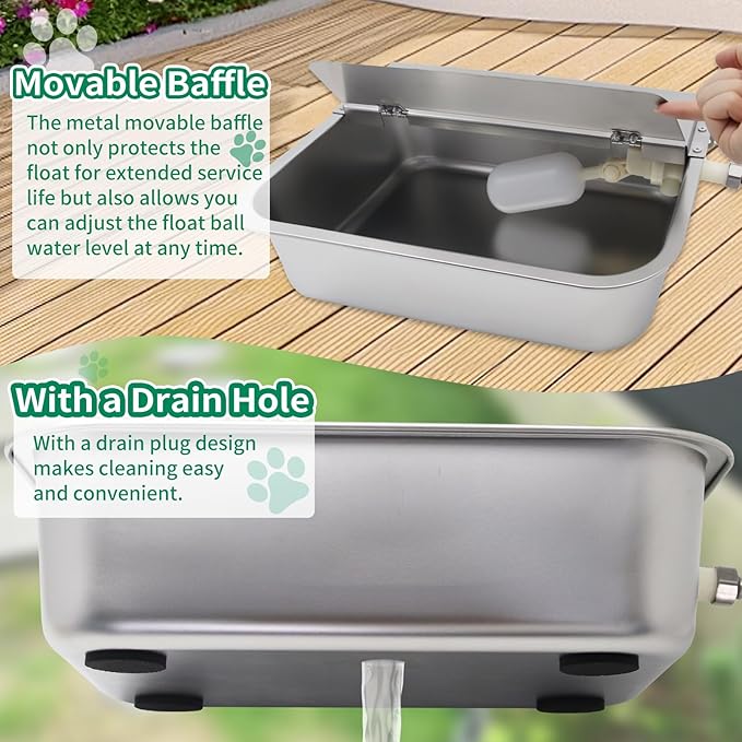 2.5 Gal Automatic Water Dispenser for Dogs, Indoor&Outdoor Self Filling Dog Waterer Feeder Large Stainless Steel Water Bowl Dispenser for Livestock and Chicken,Fit 3/4'' GHT Faucet