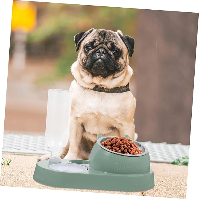 Pet Automatic Water Dispenser and Food Feeder with Stainless Steel Bowl for Dogs and Cats Elegant Design Self-Serve Hydration and Feeding Large in Dark Green