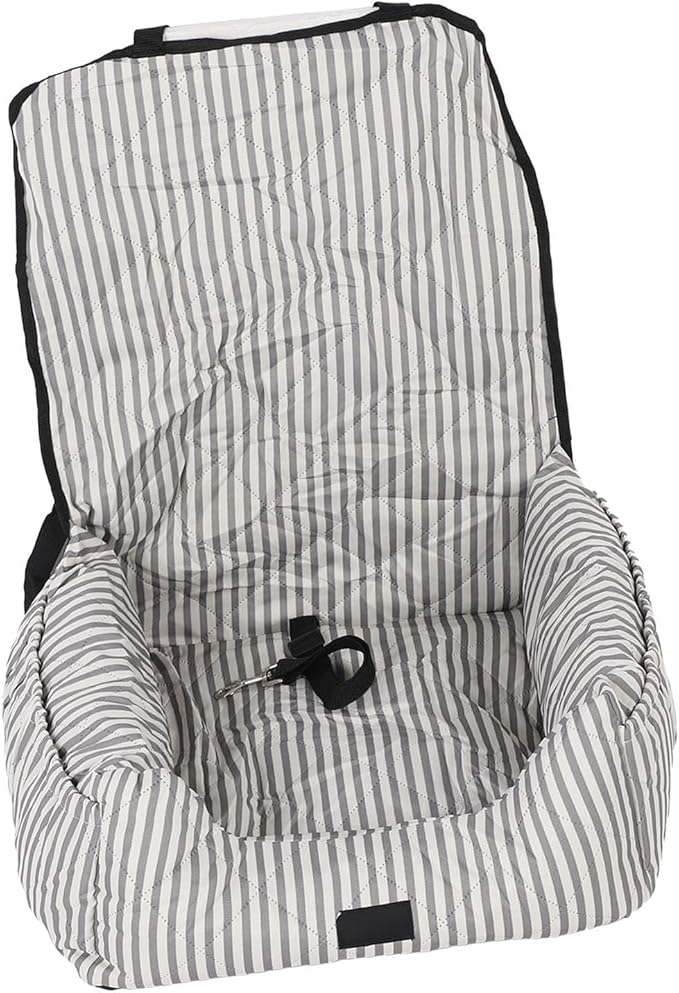 Dog Booster Seat, Portable Detachable Grey White Stripes, Water Proof Polyester and PP Cotton - Secure Adjustable Straps, Easy to Clean, Comfortable Travel for Pets
