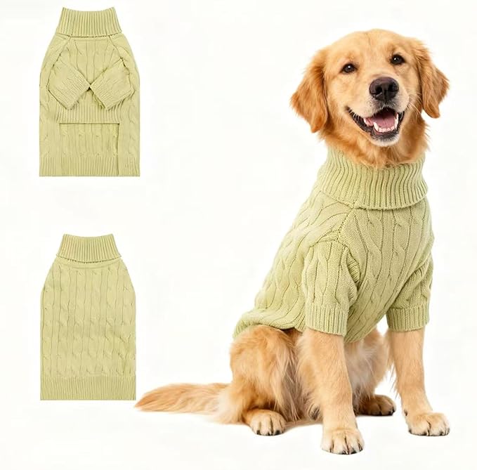 Small/Medium Dog Sweater, Warm Dog Winter Coat w/Sleeves, Comfortable High Neck Premium Dog Clothes for Golden Retriever-Best for Holidays, Daily Walks XXL Light Green