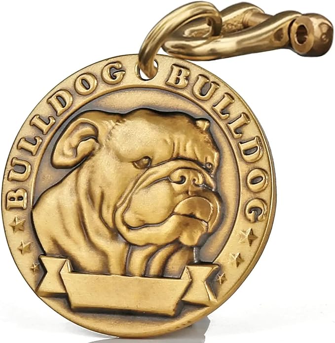 Vintage Pure Copper Personalized Dog Tags, Three-Dimensional Relief Pet Pattern, Custom Pet Tags (B18-English Bulldog)