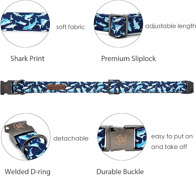 Elegant little tail Dog Collar, Blue Shark Pattern Pet Collar Durable Cute Dog Collars Male or Female Pet Gift Adjustable Dog Collar for Medium Dogs