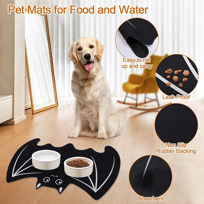 Halloween Pet Mat for Food and Water, Pet Feeding Mat for Dog Cat Bowl Absorbent Anti-Stain Non-Slip Quick Dry Easy Clean Floor Placemat, Pets Accessories Indoor (24 * 35.5 in)