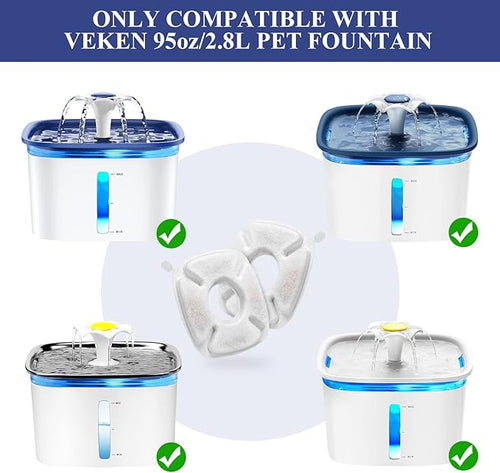 32 Pcs Cat Water Fountain Replacement Filters- 16 Pack Cat Fountain Filters with 16 Pack Pre-Filter Sponges, Pet Fountain Filter Fit for 95oz/2.8L Automatic Pet Fountain Cat Water Fountain