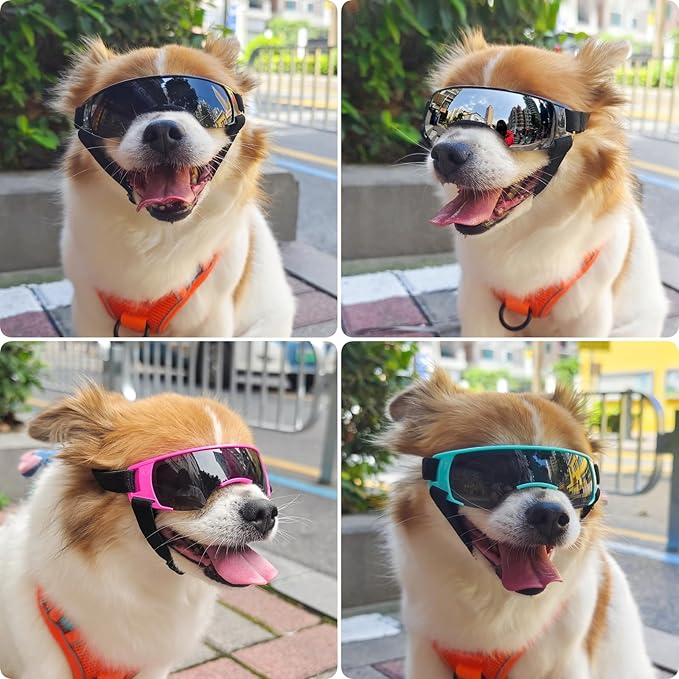 PETLESO Small Dog Goggles, Anti-UV Dog Sunglasses for Outdoor Driving Cycling Riding Hiking, Windproof Dustproof Snowproof Eye Protection, Pet Eye Wear with Adjustable Strap, Bule