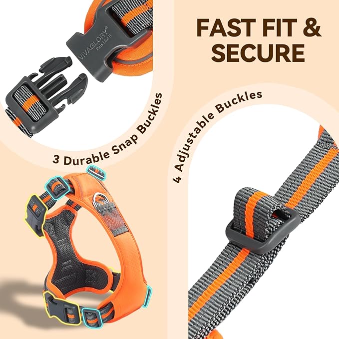 VIVAGLORY Dog Harness Easewalk No Pull Dog Harness with Handle Front Clip & Back Clip for Training Walking Lifting, No Pull Adjustable Easy On Padded Comfortable for Pet, S, Orange - Patterned