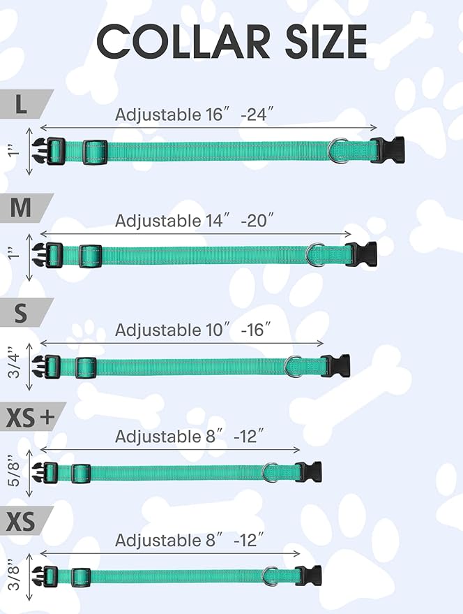 FunTags Reflective Dog Collar, Sturdy Nylon Collars for Small Girl and Boy Dogs, Adjustable Dog Collar with Quick Release Buckle, Turquoise