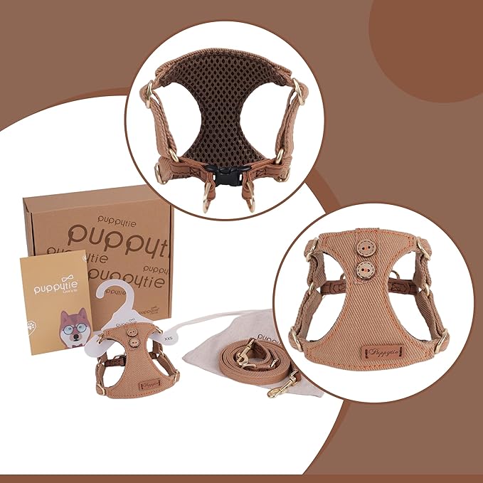No Pull Dog Harness with Multifunction Dog Leash,Soft Adjustable No Choke Escape Proof Pet Harness Vest for Medium Dogs or Large Dogs,Khaki Camel,M