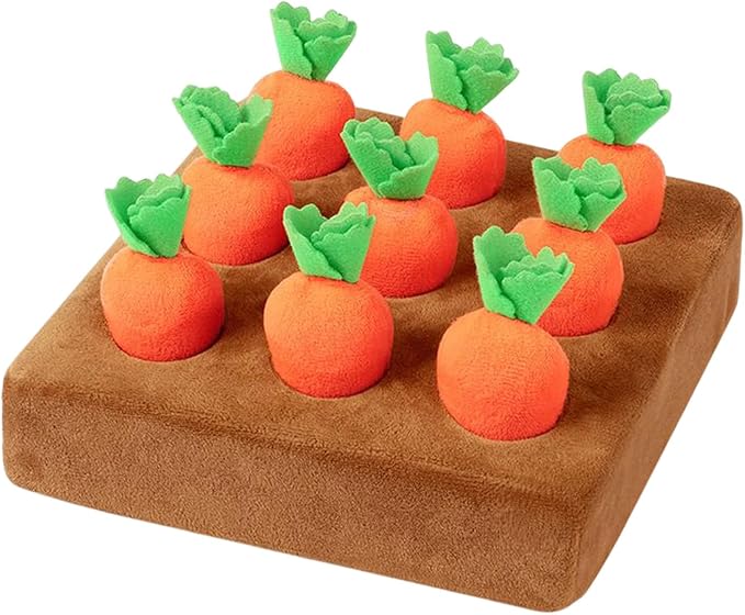 Carrot Snuffle Mat, Plush Carrot Interactive Feed Game, Plush Puzzle Toys, Non-Slip Nose Work Feed Games Pet Stress Relief with 9 Carrots