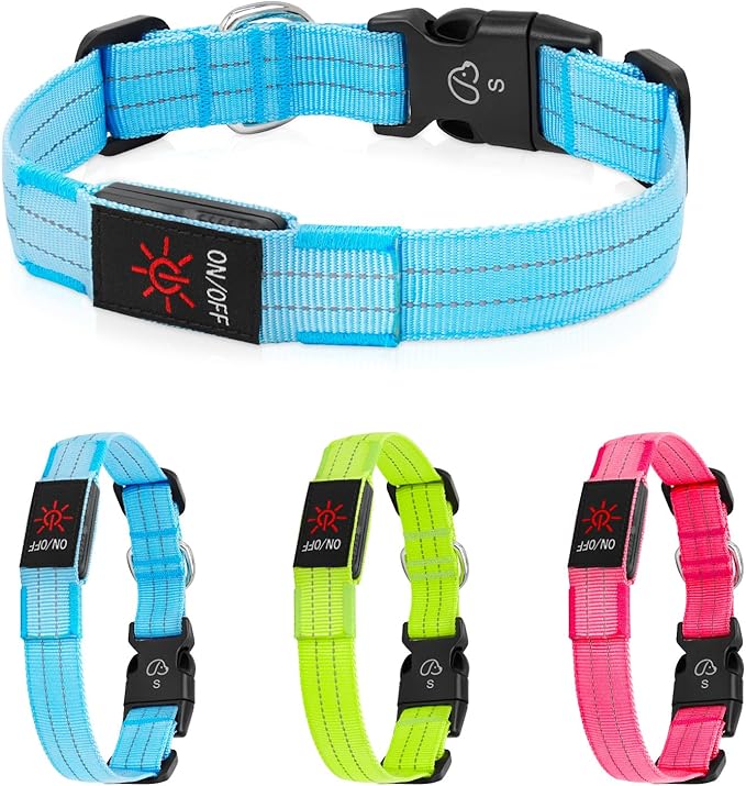 Light Up Dog Collars, LED Dog Collar Light Adjustable USB Rechargeable Super Bright Safety Light Glowing in The Dark Reflective Dog Collar for Medium Large Small Dogs
