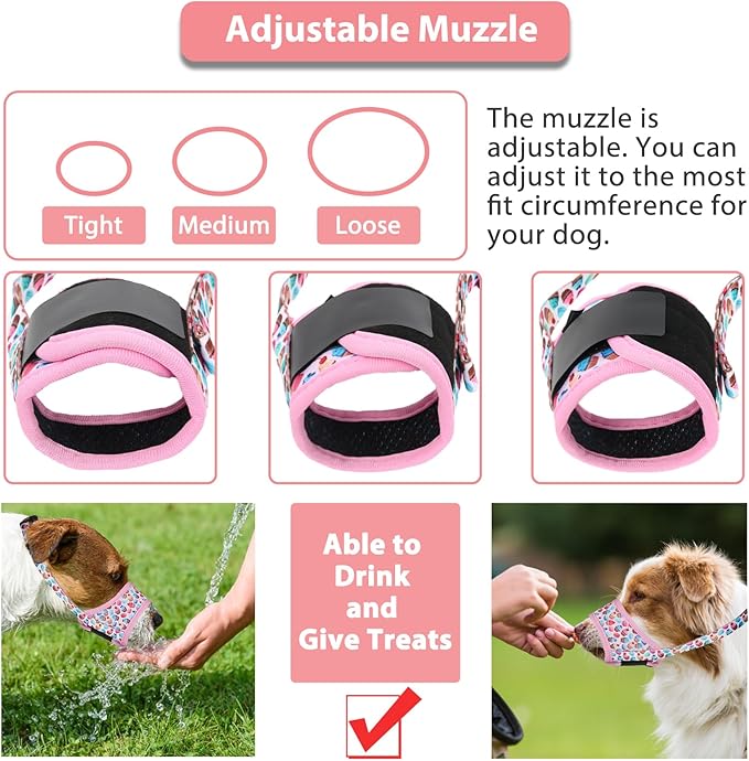LUCKYPAW Dog Muzzle Anti Biting Barking and Chewing with Comfortable Mesh Soft Fabric and Adjustable Strap, Suitable for Small, Medium and Large Dogs(Pink Cake,XS)