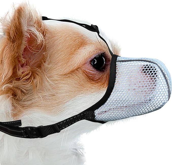 Dog Muzzle, Breathable Soft for Extra Small Dogs to Anti & Prevent Barking Biting Chewing, Reflective & Adjustable Basket Muzzle with Air Mesh for Dachshund Blue XS