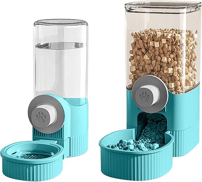 Hanging Automatic Small Pet Food Water Dispenser, Space-Saving Automatic Pet Feeder, Self-Feeding and Waterer Set Kennel Feeding Station, Large Capacity Dog Water Dispenser for Dogs Cats (Blue)