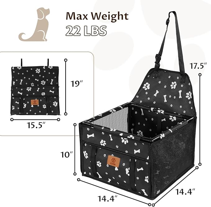 Elevon Pet Dog Booster Seat, Robust Pet Seat & Puppy Seat for Small to Medium Dogs, Breathable and Waterproof Seats, Anti-Collapse Dog Carriers for Small Dogs (Black, PVC Frame)