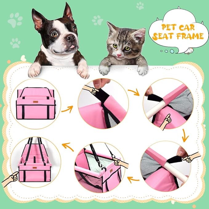 SWIHELP Dog Car Seat Puppy Portable Pet Booster Car Seat with Clip-On Safety Leash and PVC Support Pipe, Anti-Collapse,Perfect for Small Pets