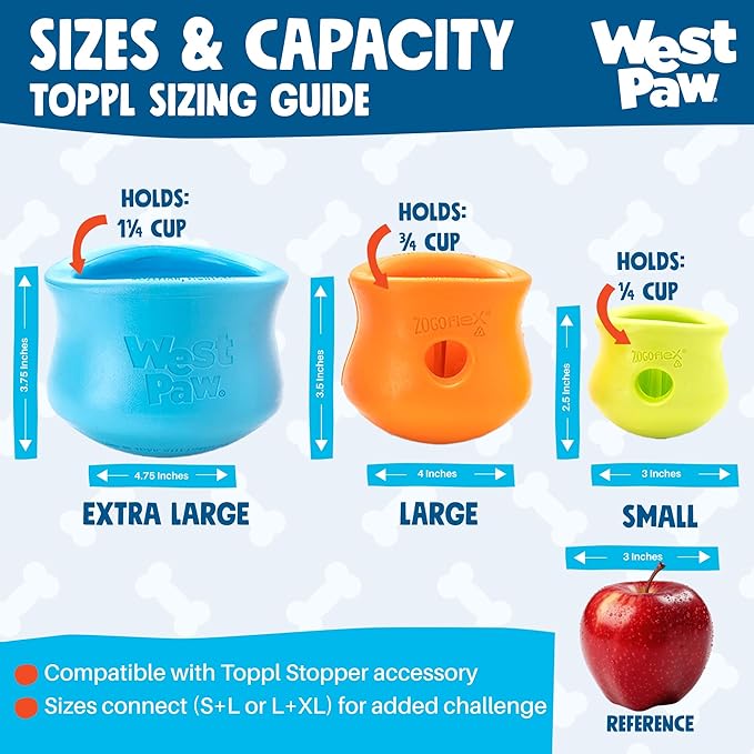 WEST PAW Toppl Durable Dog Treat Puzzle Toy for Medium to Large Dogs- Engaging Interactive Chew Toy for Mental Stimulation, Slow Feeding- 3/4 Cup Capacity - Sunflower Yellow, Large