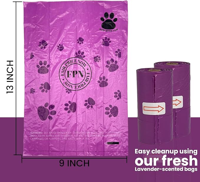 FPN Dog Poop Bags – 16 Rolls - 240 Bags, 13″ x 9″, Fits Most Dispensers – Biodegradable, Leak-Resistant & Earth-Friendly Pet Waste Bags (Lavender)