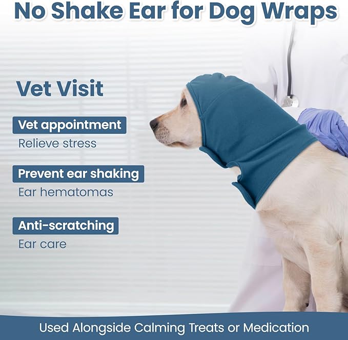 Nanaki Calming Hoodie Dog Ear Covers-No Shake Hematomas Ear Wraps for Dogs, Adjustable Head Wrap Muffs Noise Cancelling Protector, Anxiety Relief, Fireworks & Grooming Bathing, 4th of July, Vet Visit
