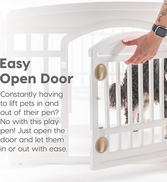 IRIS USA 24" 8-Panel Dog Playpen, 83.5 x 83.5 x 23.63, Puppy Playpen, Dog Play Pen Indoors, Pet Fence, Puppies/Small Dogs, White