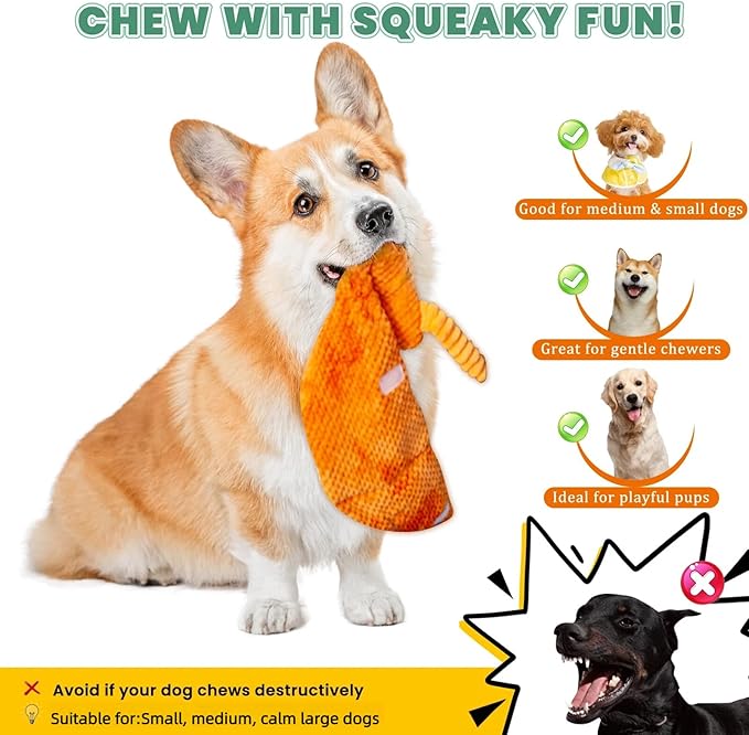 Interactive Squeaky Dog Toys for Small, Medium & Large Dogs, 3-Pack No-Stuffing Plush Chew Toys with Crinkle for Teething Puppies & Gentle Chewers – Keeps Bored Dogs Busy and Safe