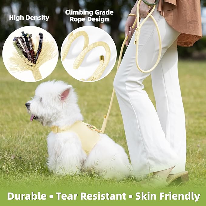 Durable Handwoven Dog Leash for Small & Medium Dogs, 5/16 inch Rope Lead with Anti-Tangle Swivel Clip, Soft & Lightweight, 5FT Long – Ideal for Daily Walking & Training (Light Yellow)