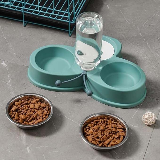 Multi-Function Automatic Pet Waterer and Feeder with 720ml Stainless Steel Bowls, Anti-Skid Design for Household Cats and Dogs, Convenient Feeding and Drinking Solution for Puppies