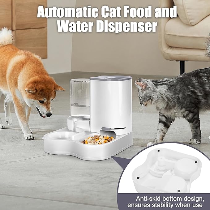 2 in 1 Pet Feeder and Water Dispenser, Automatic Cat Food and Water Dispenser, Gravity Pet Feeder for Small Medium Dog Puppy Cat Kitten