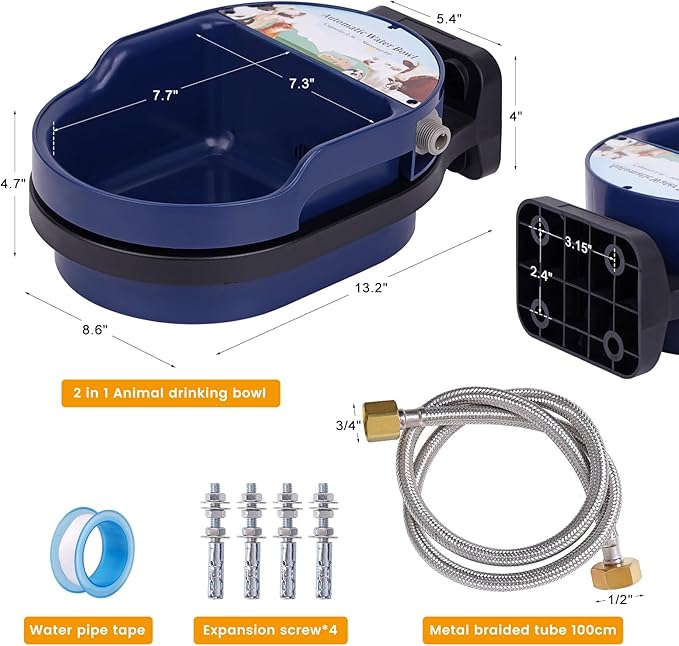Automatic Dog Water Bowl Dispenser Auto Pet Water Bowl Dispenser for Self Filling Trough Drinking Water Feeder for Poultry Outdoor Large Dog and Livestock (Blue Bowl)