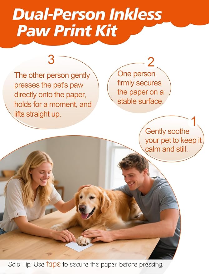 Paw Print Kit for Dogs 2-Pack, Inkless Clean Touch 2.3×3.7 in, Pet Paw and Nose Print Pad with Frames, Stickers, and Cards, Mess-Free for Cats, Puppies and Kittens