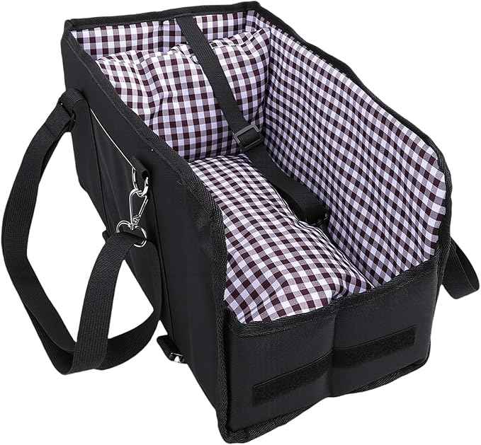 Center Console Dog Car Seat, Anti Collapse Portable Armrest Booster Cat Seat with Soft Cushion Adjustable Safety Belt Non Slip Bottom for Travel, Support Pet Up to 11lbs (Black)
