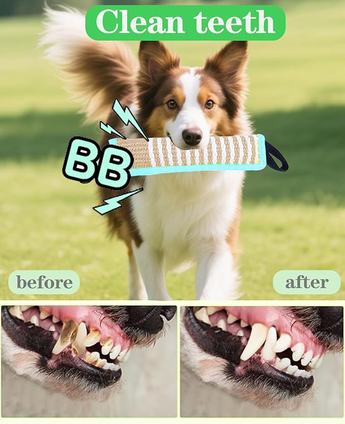 Clysoru Squeaky Tug Toy for Dogs Jute with 2 Strong Handles Lasting Training Equipment Puppy to Large Dog Interactive Toys of War Pull Indestructible Rope Pet Crinkle Teething