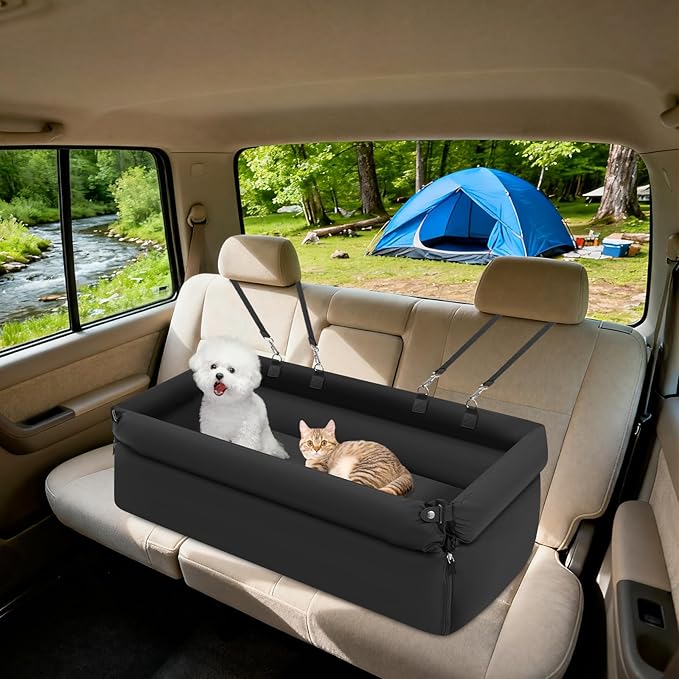 Dog Car Seat, Car Dog Bed for Medium/Small Dogs, Dogs Cars Bed with 2 Adjustable Slings and Thick Cushion for Cars, Trucks and SUVs (Blcak)