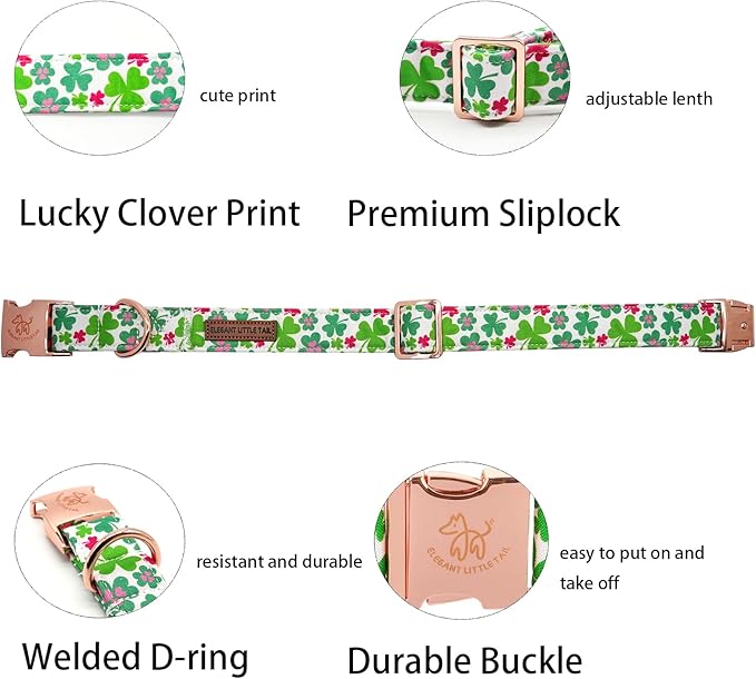 Elegant little tail St Patrick's Dog Collar, Green Clover Pet Collar Cotton Soft Holiday Pet Collar Cute Puppy Collar Adjustable Pet Dog Collars for Small Dogs