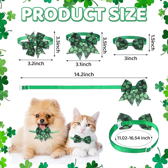 Ceenna 120 Pcs Valentine‘S Day Dog Bow Ties Collar Bulk Red Pink Cat Ties Collars St. Patrick's Day Shamrock Irish Adjustable for Pet Dog Puppy Festival Hair Bow Grooming Accessories