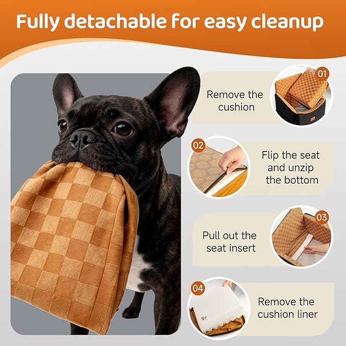 VibeBay Dog Booster Seat for Small Dogs up to 25 lbs,Memory Foam - Elevated Car Bed with Safety Leash & Storage Pocket, Fully Detachable & Machine Washable for Easy Travel
