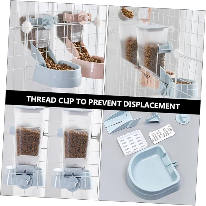 SUPVOX Automatic Pet Feeder Hanging Bowl for Dogs Space-Saving Design with Removable Food Tank and Tray Prevents Spills and Messes for Cages and Outside Use Blue