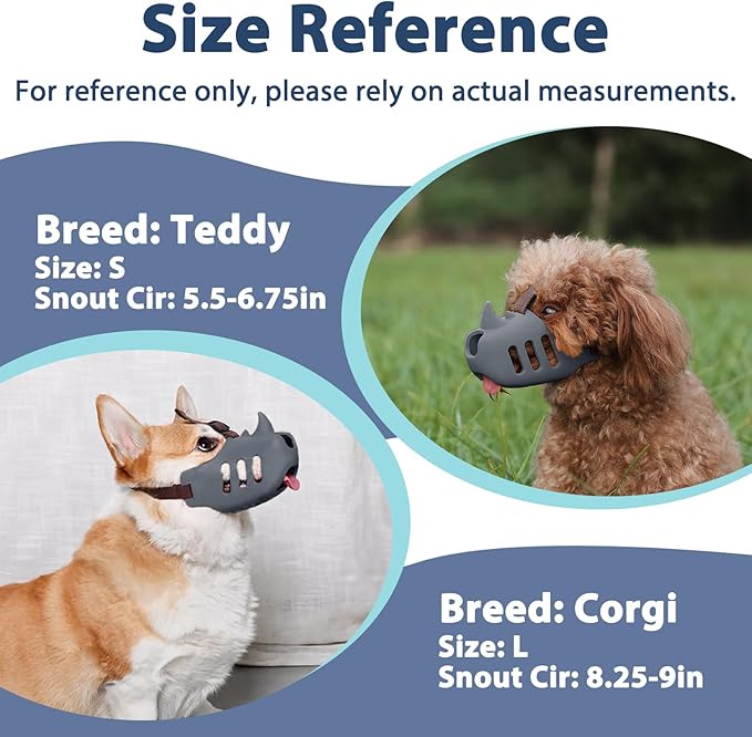 LUCKYPAW Dog Muzzle Soft Muzzle for Small Medium Dog Poodle Dachshund Silicone Cage Mouth Cover for Biting Chewing Funny Rhino Mouth Guard with Adjustable Strap