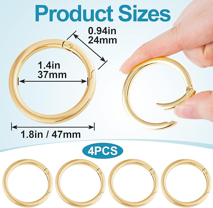 Spring O Rings,Round Spring Snap Keyring, Metal Carabiner Clips for Keychain Handbag Purse Dog