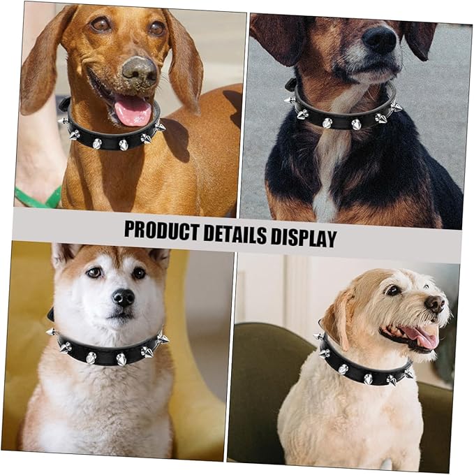 Rivet Dog Collar Adjustable Medium Size 2.0cm Wide Black Sturdy Leather Pet Collar for Walking and Training