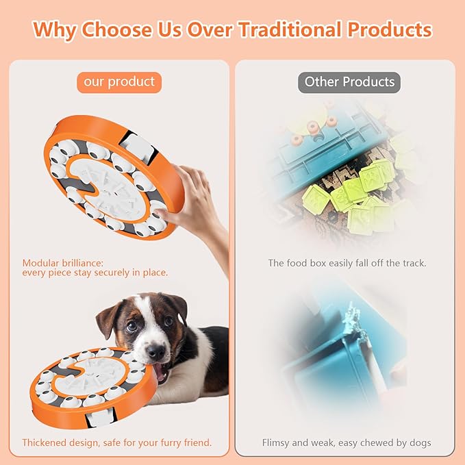 Dog Puzzle Toy, Level 3 in 1 Brain Mental Stimulation Dog Puzzles for Smart Dogs, Interactive Treat Dispenser Cognitive Enrichment Toys Puppy Puzzle Game for Mind Boredom-13.31"x13.31" Orange
