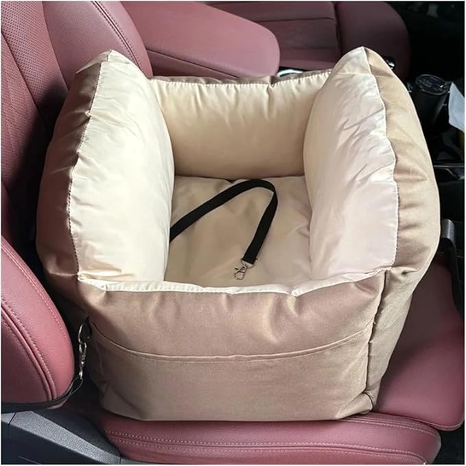 Small/Medium Dog Booster Car Seat Cushion Bed With Safety Belt Removable And Washable Pet Car Nest For Puppy Cats Travel Carrier(Brown)