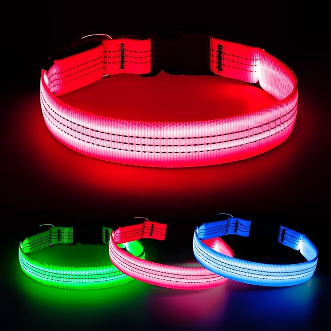 LED Dog Collar, Rechargeable Light Up Dog Collars, Reflective Safety Collar Light for Dogs Glow in The Dark (Pink, M)