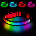 LED Dog Collar, Light Up Dog Collar USB Rechargeable, Nylon Adjustable Comfortable Soft Bright RGB 7 Colors Changeing Safety Light Glowing Collar for Medium and Large Dogs(Large,Red)