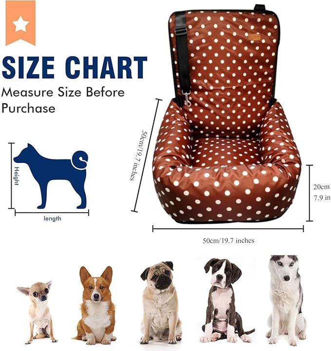 Dog Bed Dog Car Seat Puppy Pet Car Booster Seat,Detachable Non-Slip Dog Travel Car Carrier Bed with Clip-On Safety Leash,Removable Washable Cover for Small and Medium Pets