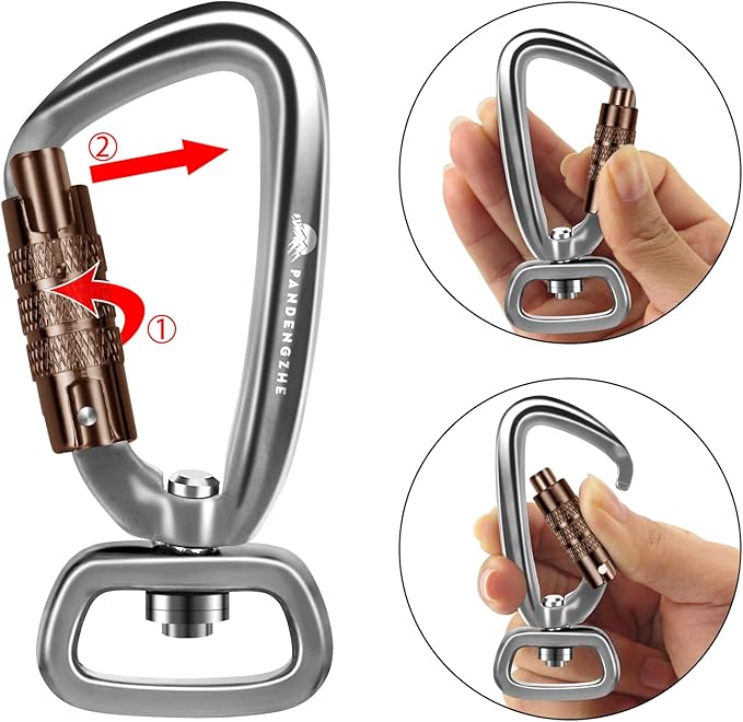 Locking Carabiner Clip 2.5" with Swivel Ring for Securing Pets, Dog Leash Harness, Camping, Hiking, Keychains