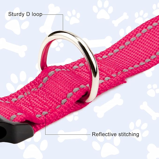 FunTags Reflective Dog Collar, Sturdy Nylon Collars for Puppy and Extra Small Girl and Boy Dogs, Adjustable Dog Collar with Quick Release Buckle,Pink,5/8" Width