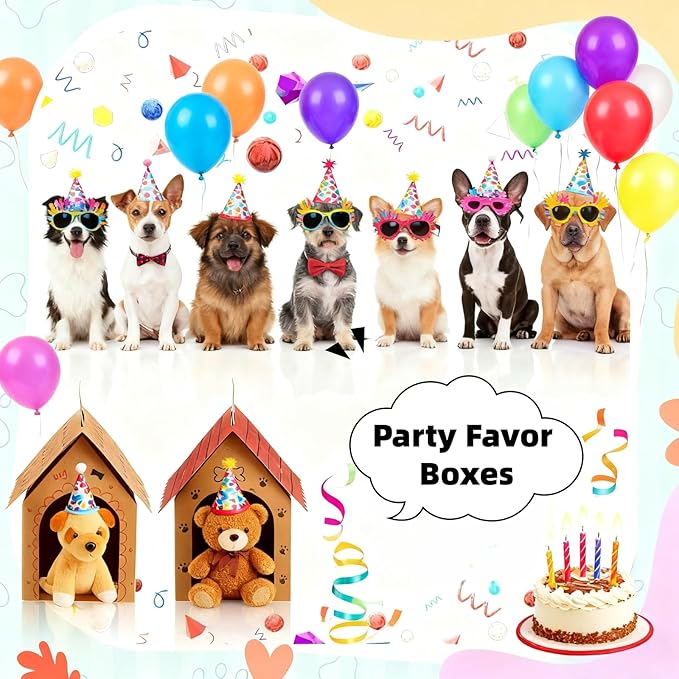 HAN SHENG 24 Pcs Dog House Shape Gift Boxes, Kraft Paper Party Favors with Handle for DIY Crafting, Puppy Birthday Party Supplies, Pet Adoption Theme Decorations